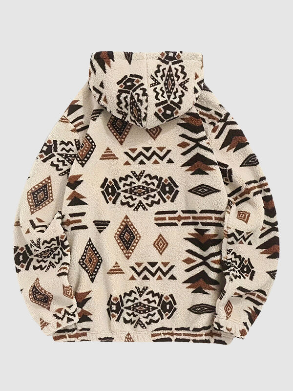Men's Faux Sherpa Retro Aztec Pattern Hooded Sweatshirt