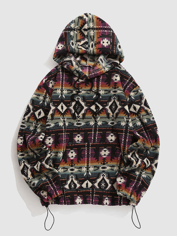 Men's Aztec Ethnic Style Versatile Brushed Hooded Sweatshirt Jacket
