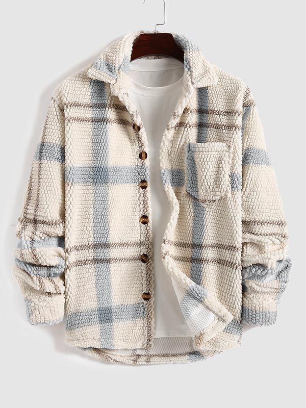 3PCS Set Men's plaid jacket velvet basic T-shirt casual pants