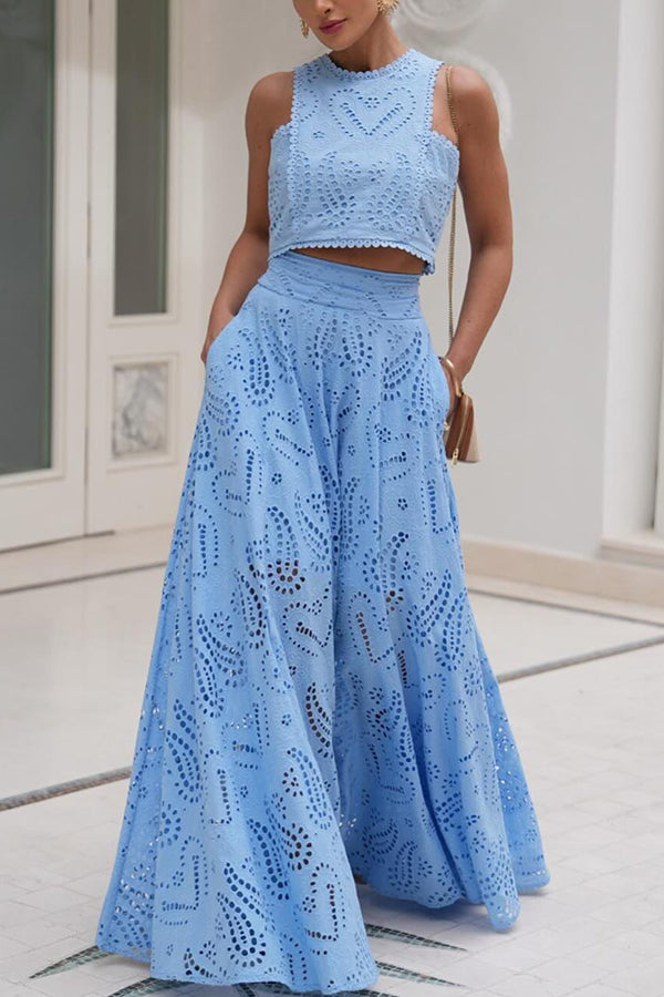 Paris Dreaming | Embroidered Lace Crop Tank Top + skirt