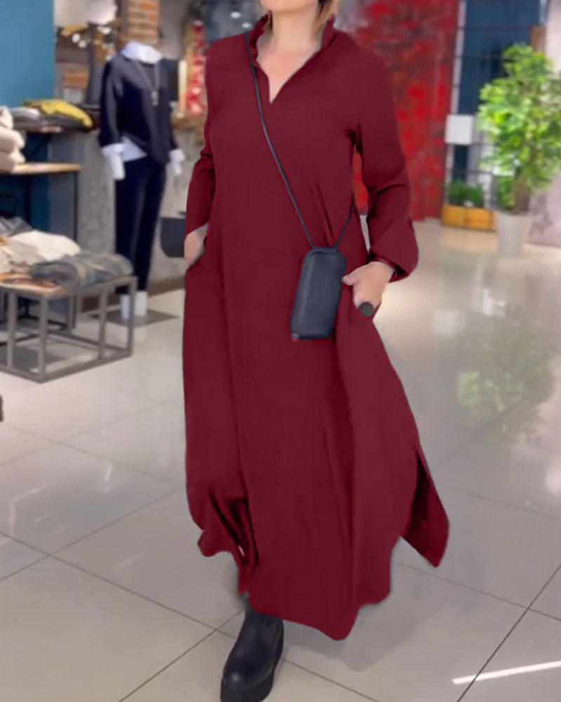 Selina | Langes Dress mit Revers und Seitenschlitz