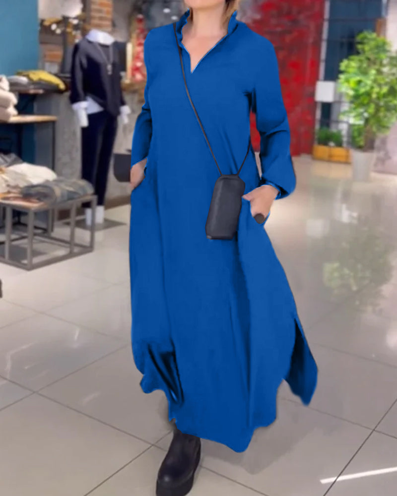 Selina | Langes Dress mit Revers und Seitenschlitz