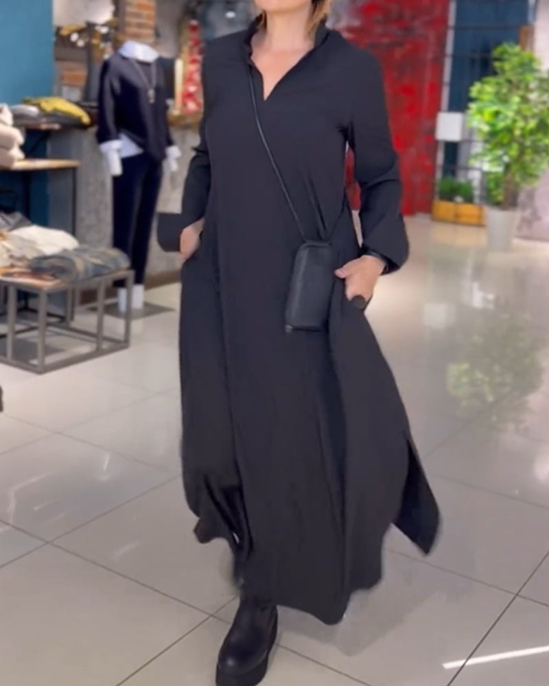 Selina | Langes Dress mit Revers und Seitenschlitz