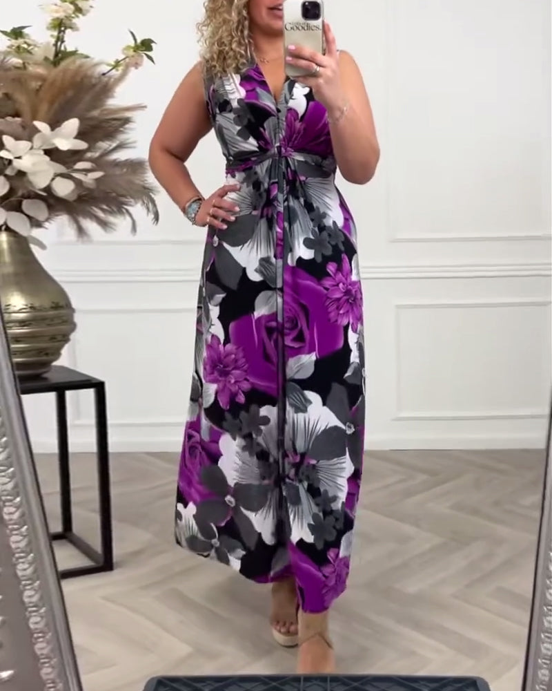 Milos |  Elegant Plissee-Dress mit floralem Muster