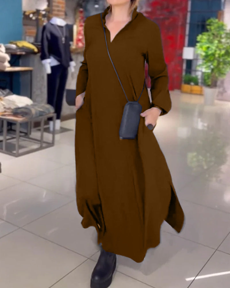 Selina | Langes Dress mit Revers und Seitenschlitz