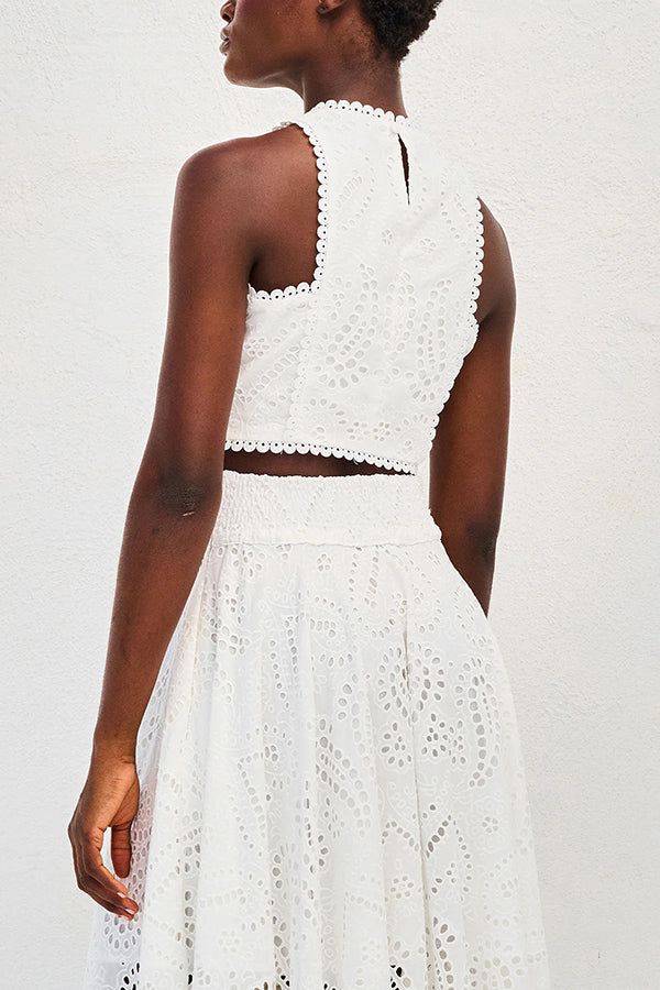 Paris Dreaming | Embroidered Lace Crop Tank Top + skirt